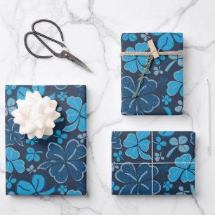 Blue Lucky Shamrocks Clover St. Patrick's Day Inpakpapier Vel