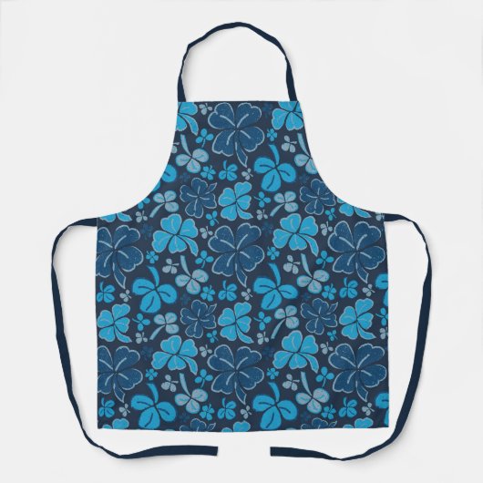 Blue Lucky Shamrocks Clover St. Patrick's Day Schort (Voorkant)