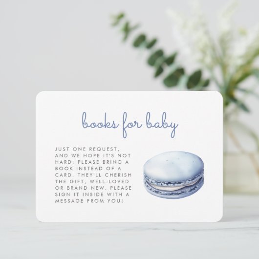Blue Macaron Baby Shower Books Enclosure Card Informatiekaartje (Staand voorkant)
