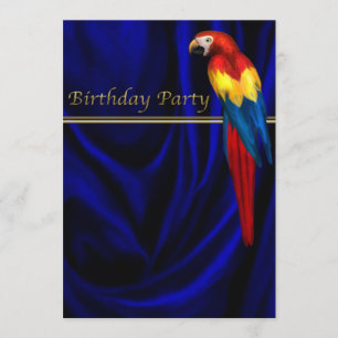 Blue Macaw Parrot Satin Verjaardagsfeest Sjabloon Kaart