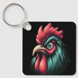 "Blue Mad Blue Rooster" Aluminum Keychain