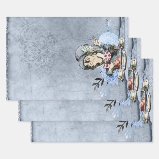 Blue Mad Hatter Alice in Wonderland Inpakpapier Vel (Set)