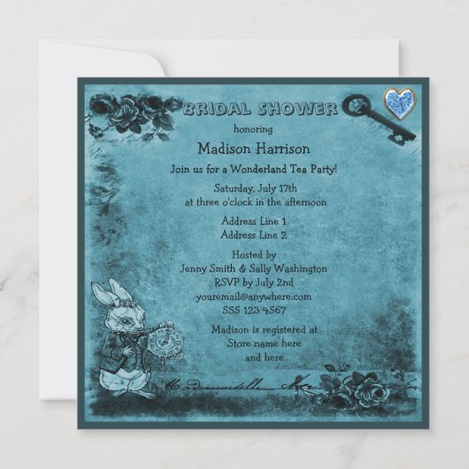 Blue Mad Hatter Wonderland Tea Party Vrijgezellenf Kaart (Achterkant)