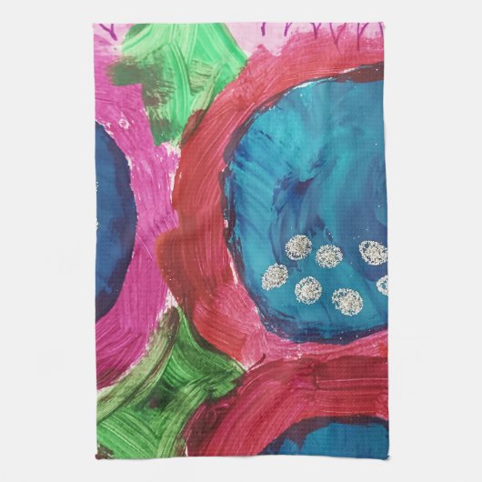 Blue Magenta Abstrait Imprimé Serviettes de cuisin (Vertical)