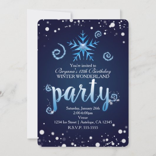Blue Magic Swirls Winter Wonderland Invitations (Devant)