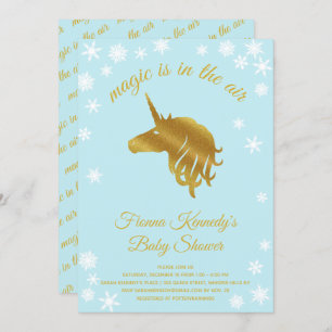 Blue Magical Unicorn Winter Baby shower Invitation Kaart