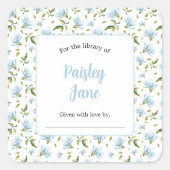 Blue Magnolias baby shower bookplate sticker (Devant)