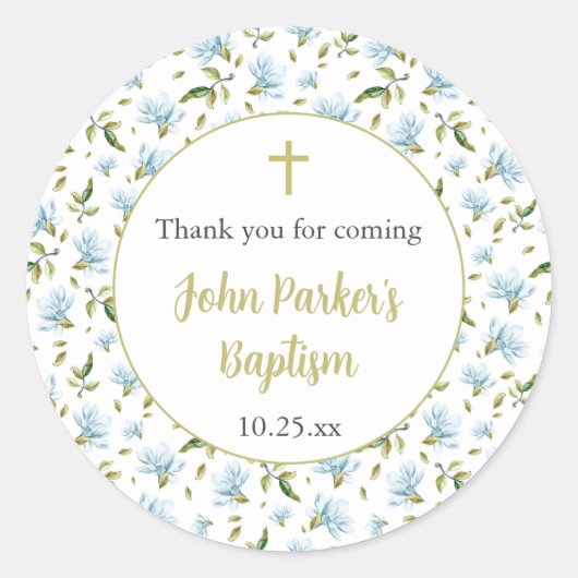 Blue Magnolias baptism thank you sticker (Devant)