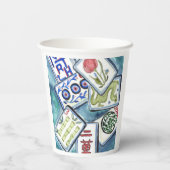 Blue Mahjong Tegels Papieren Bekers (Achterkant)