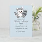 Blue Mam & Bub Racoon Boy Baby shower Uitnodiging (Staand voorkant)