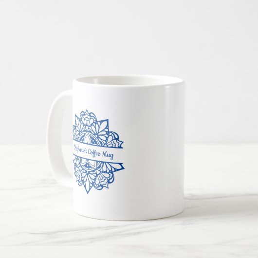 Blue Mandala Art Nom personnalisé Café Mug (Devant gauche)