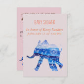 Blue Mandala bébé Elephant Baby shower Invitations (Devant / Derrière)