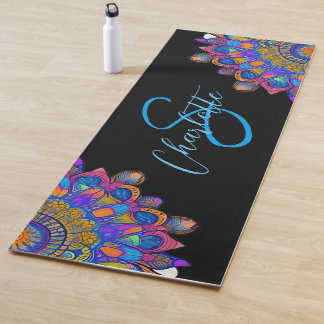 Blue Mandala Boho Monogram Yoga Mat