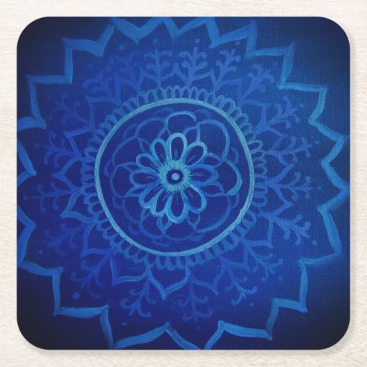 Blue Mandala Custom Square Onderzetters (Voorkant)