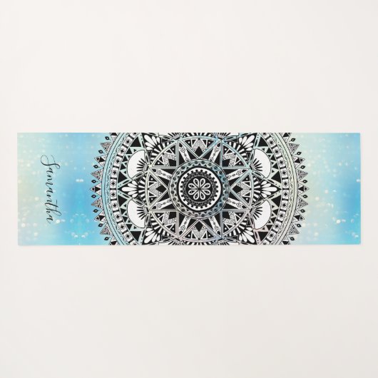Blue Mandala Geometric Pattern Name Yogamat (Achterkant (horizontaal))