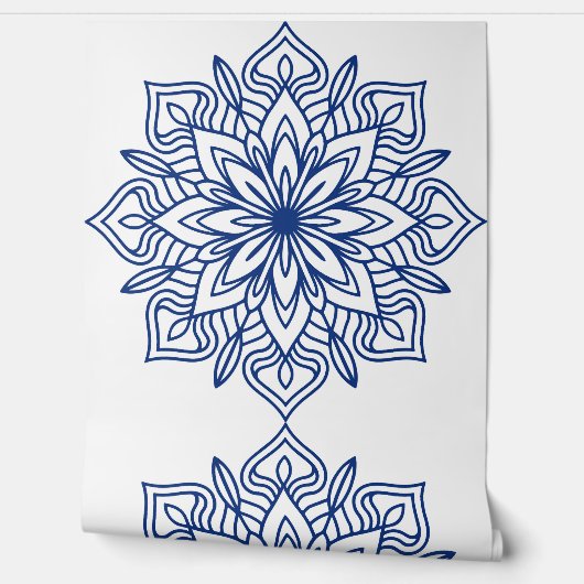 blue mandala geometric seamless pattern decorative behang (Afrollen)
