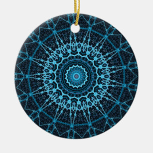 Blue Mandala Net Retro Hippie Trippy Boho Chic Keramisch Ornament