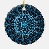 Blue Mandala Net Retro Hippie Trippy Boho Chic Keramisch Ornament (Achterkant)