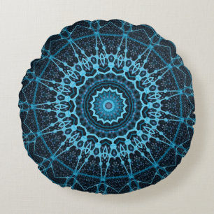 Blue Mandala Net Retro Hippie Trippy Boho Chic Rond Kussen