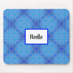 Blue Mandala Pattern Boho Name Mousepad Muismat