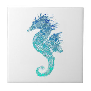 Blue Mandala Seahorse Tegeltje