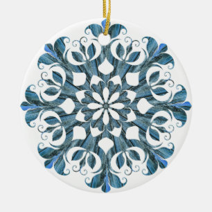 Blue Mandala Snowflake Keramisch Ornament