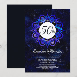 Blue Mandala Space Stars Boho 50th Birthday Party Kaart