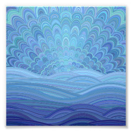 Blue Mandala Sunset in de oceaan Foto Afdruk