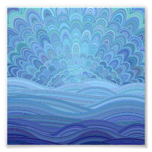 Blue Mandala Sunset in de oceaan Foto Afdruk