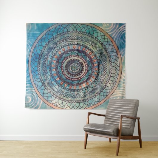 Blue Mandala Tapestry Wandkleed (In Situ (horizontaal))