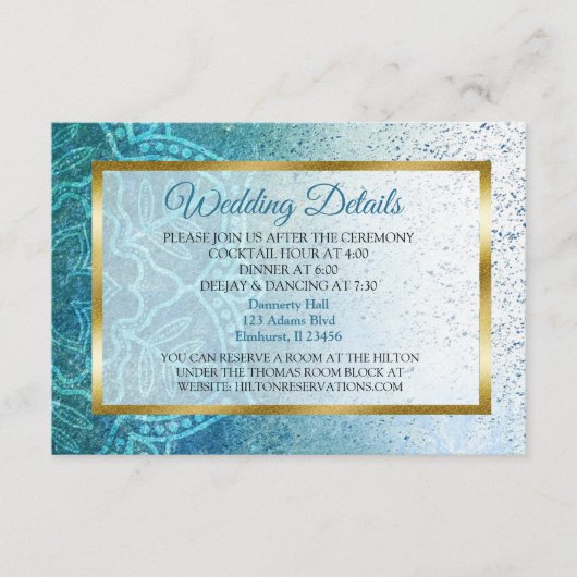 Blue Mandala Wedding Details Card Informatiekaartje (Voorkant)