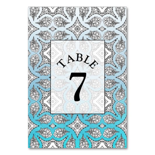Blue Mandala Wedding Table Number Card Kaart (Voorkant)