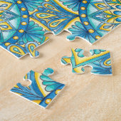 Blue Mandala Yellow Turquoise Pattern Legpuzzel (Zijkant)