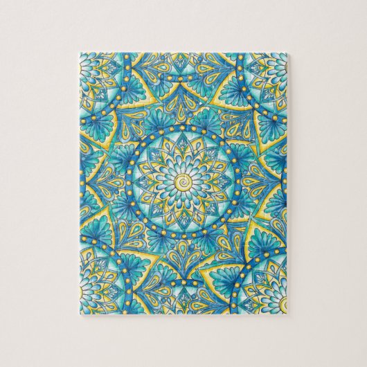 Blue Mandala Yellow Turquoise Pattern Legpuzzel (Verticaal)
