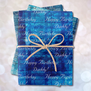 Blue Mannen Birthday DIY Text set of 3 Inpakpapier Vel