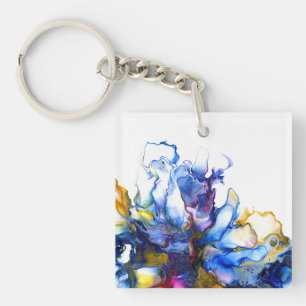Blue Marble Agate Vloeistof Kunst Sleutelhanger
