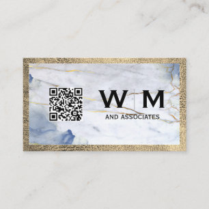 Blue Marble Leather Trip Monogram QR Code Visitekaartje