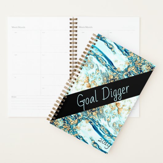 Blue Marble Metallic Gold Aqua Cobalt Boss Beauty Planner (Display)