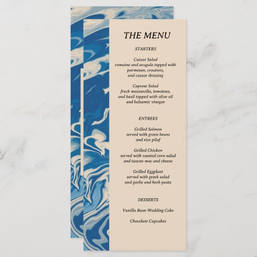 Blue Marble Modern Coastal Wedding Menu (Voorkant / Achterkant)