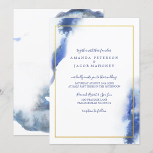 Blue Marble Ombre Gold Lijst Wedding Kaart