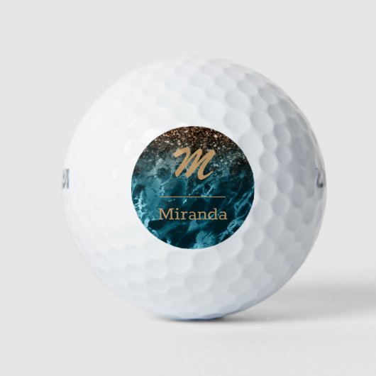 Blue Marble roos gold glitter Mongram gepersonalis Golfballen (Voorkant)
