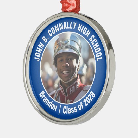 Blue Marching Band Foto Middelbare School Kerstmis Metalen Ornament (Links)