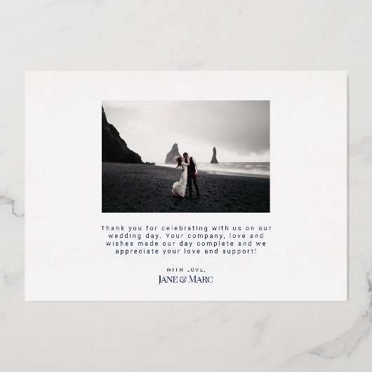 Blue Mariage Real Foil 2 photos Merci Cartes (Verso)