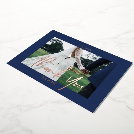 Blue Mariage Real Foil 2 photos Merci Cartes (Rotation)