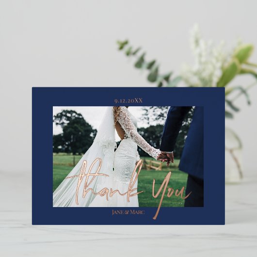 Blue Mariage Real Foil 2 photos Merci Cartes (Debout devant)