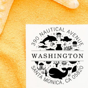 Blue Marine Animals Familienaam Return Address Zelfinktende Stempel