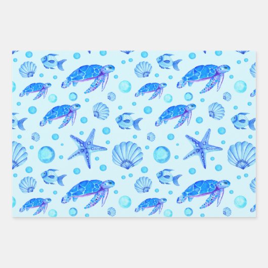 Blue Marine Life - Turtles, Fish and Seashells Inpakpapier Vel (Voorkant 3)