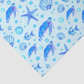 Blue Marine Life - Turtles, Fish and Seashells Tissuepapier (Detail)