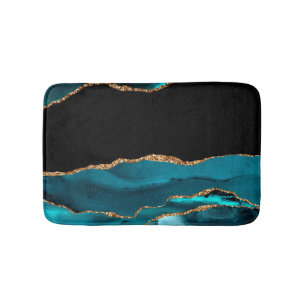 Blue Marmer Agate Glamoureuze Zwarte Gouden Glitte Badmat