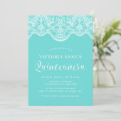 Blue Marocain dentelle Quinceañera Invitation (Debout devant)